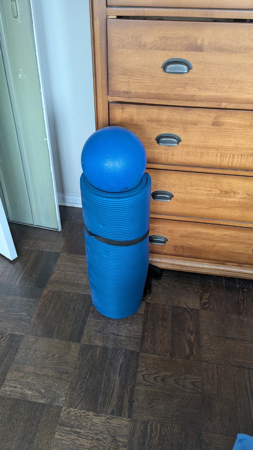 Blue Yoga Mat and Dodgeball