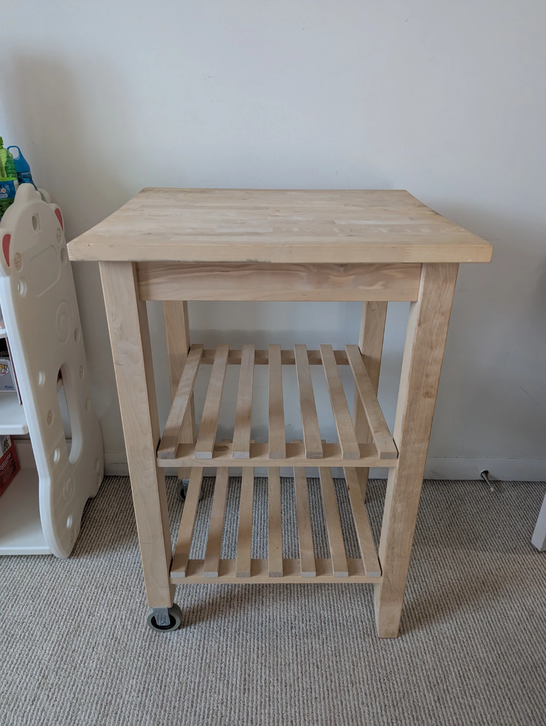 Wooden Kitchen Cart with Shelves on Wheels