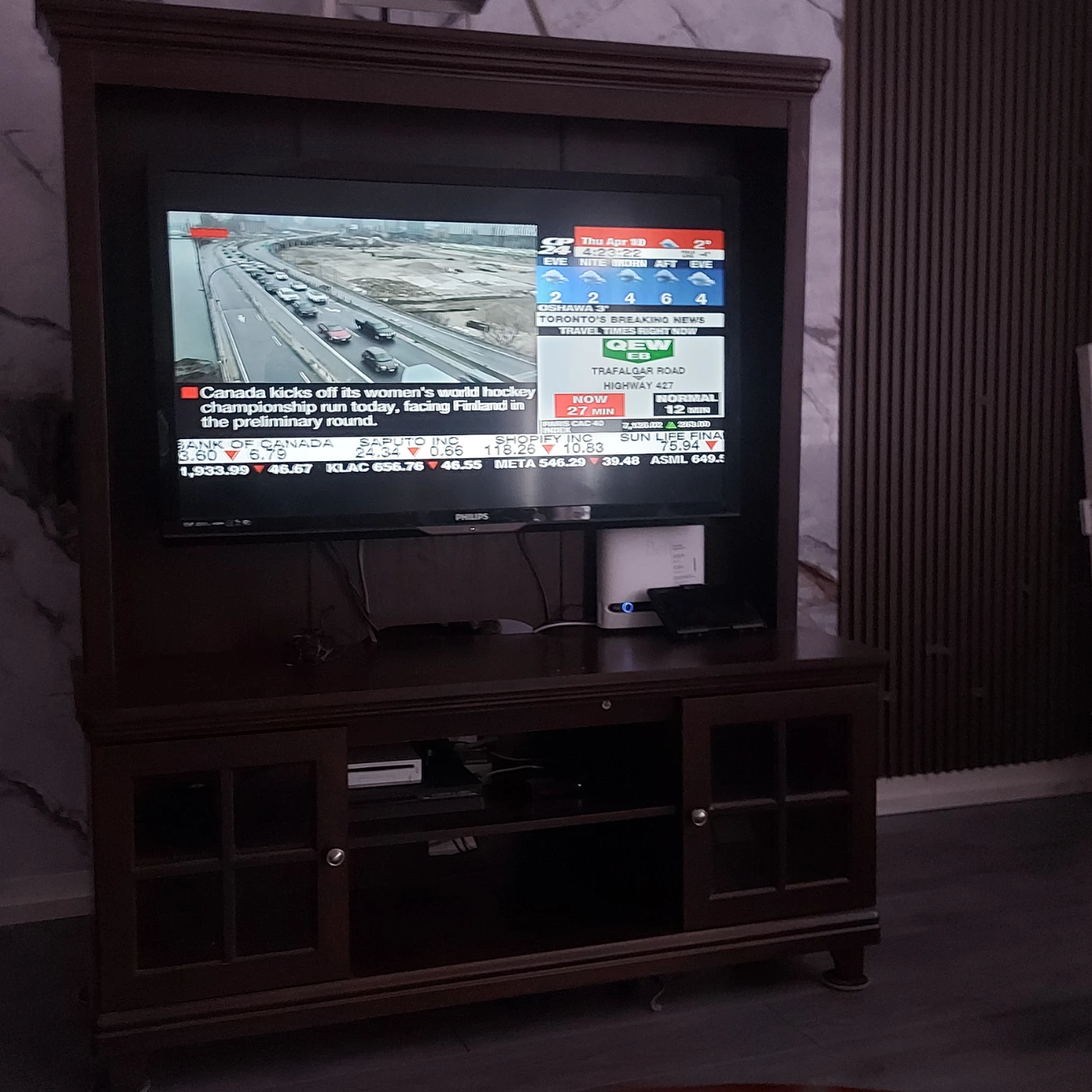 Brown Wood Media Console with Cabinet Doors - photo 2