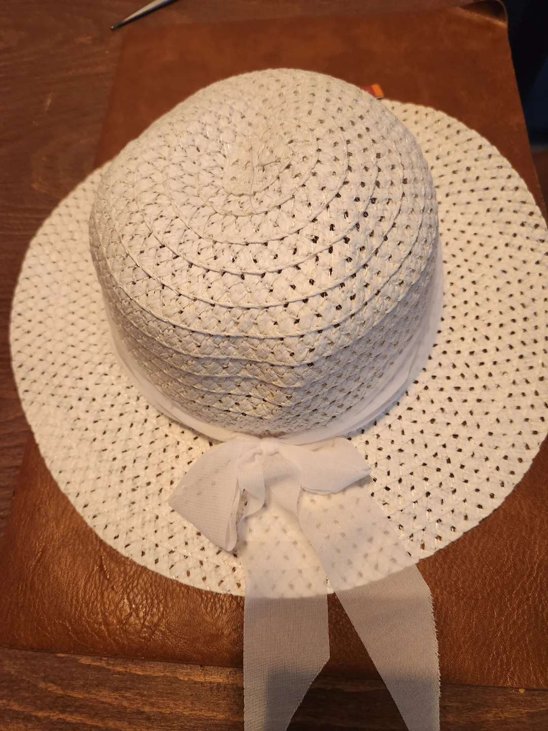 White Woven Sun Hat with Bow