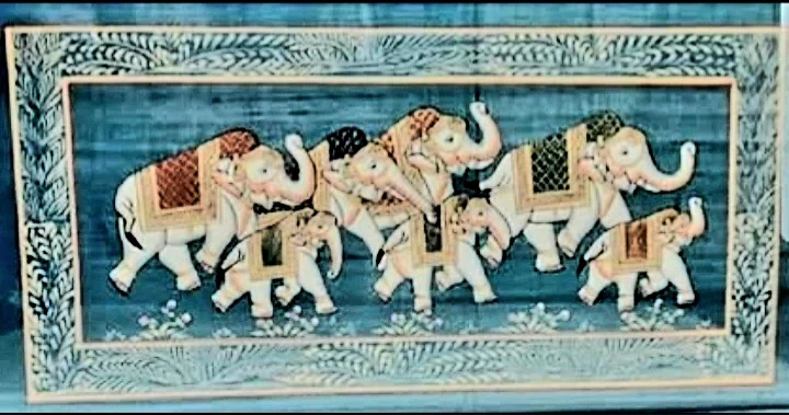 Silk Hand Painted Parade of Elephants Artwork - photo 2
