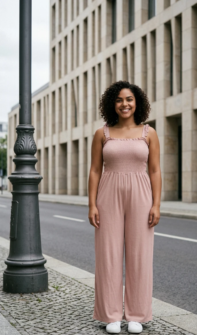Pink Smocked Wide-Leg Jumpsuit
