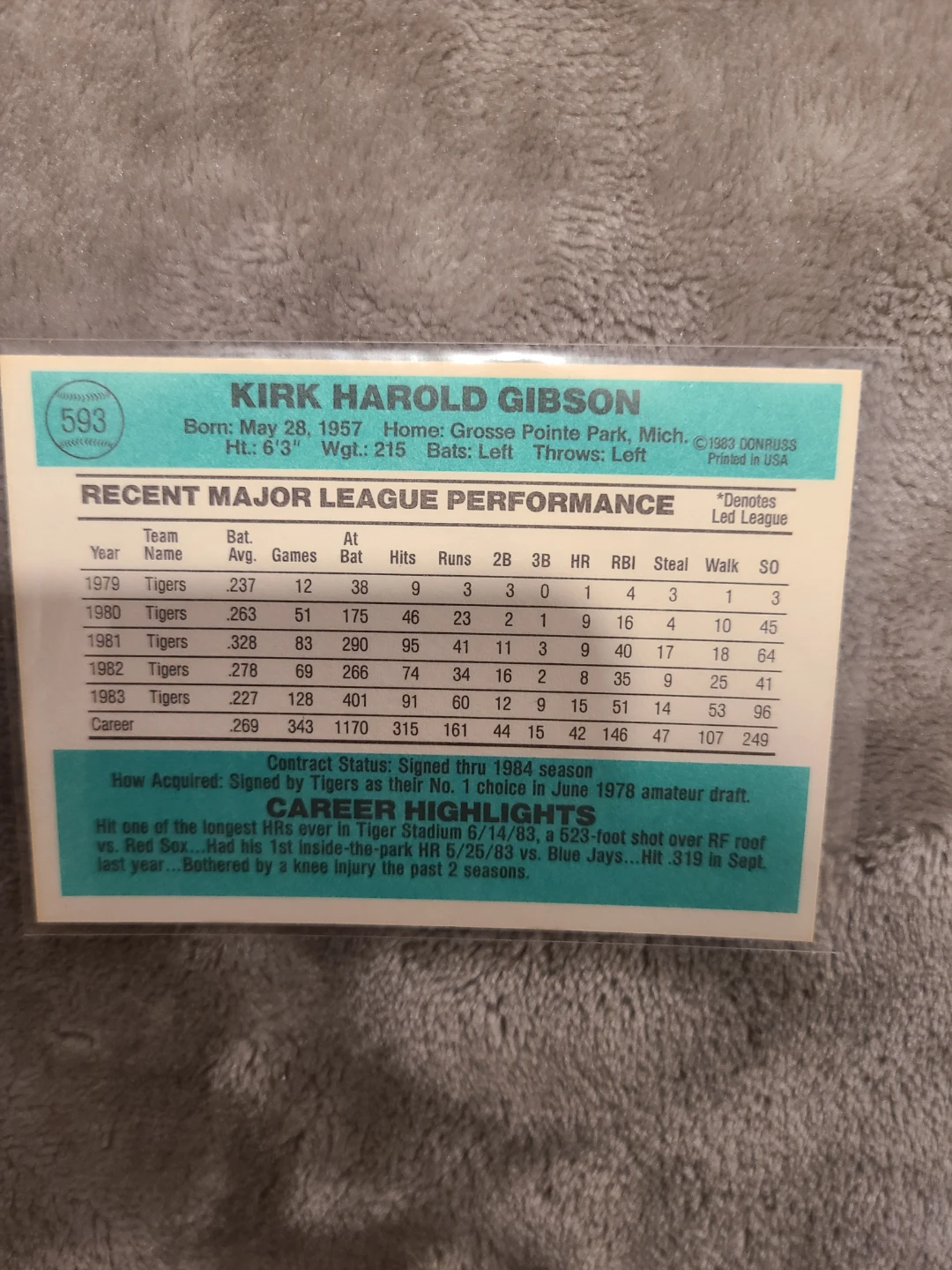 1984 Donruss Kirk Gibson Detroit Tigers Baseball Card - photo 2
