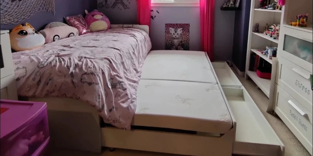 White Twin Bed with Trundle and Storage