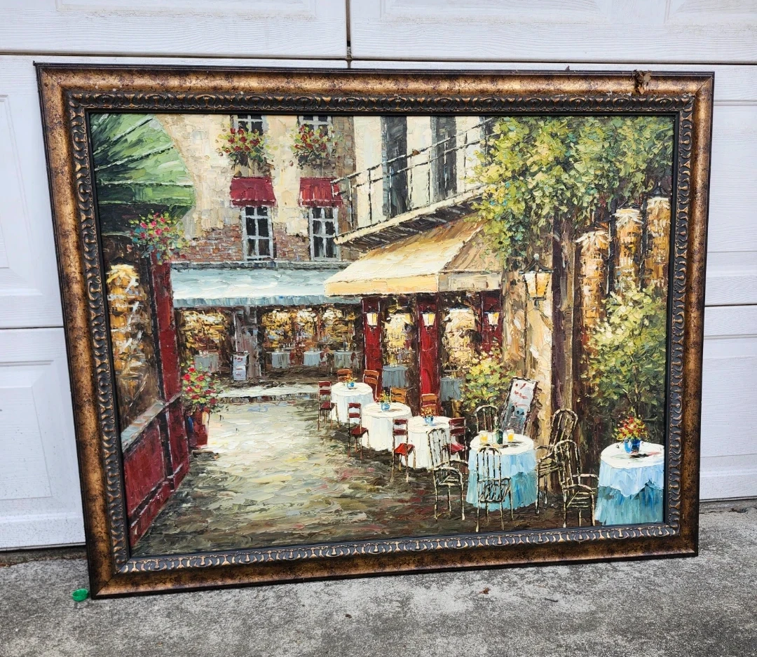 Framed Oil Painting of Parisian Cafe Scene