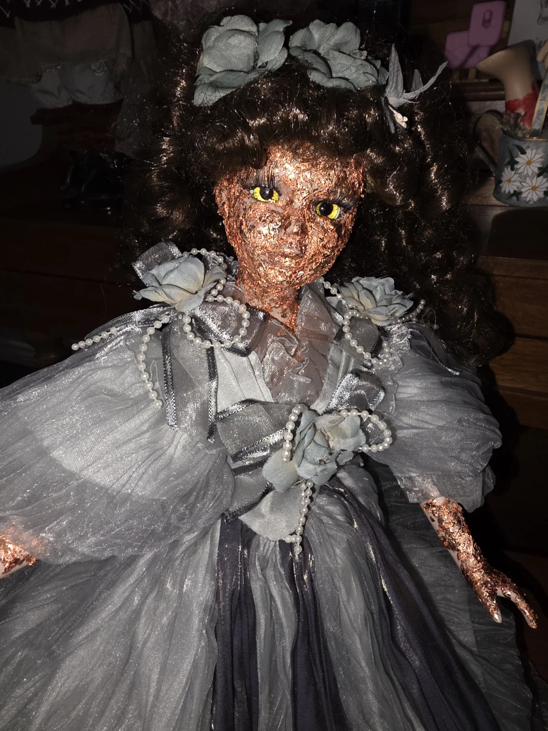 Handmade copper foil Decorative Doll with Ornate Dress - photo 3