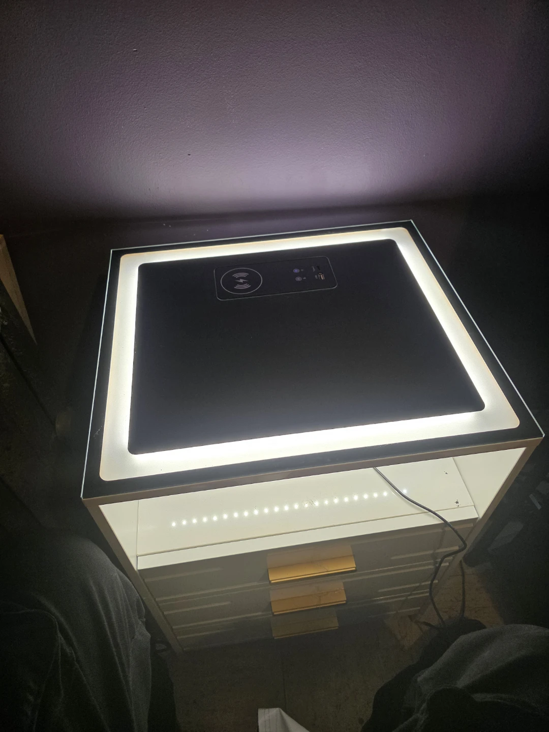 White Nightstand with LED Light and Wireless Charger - photo 2