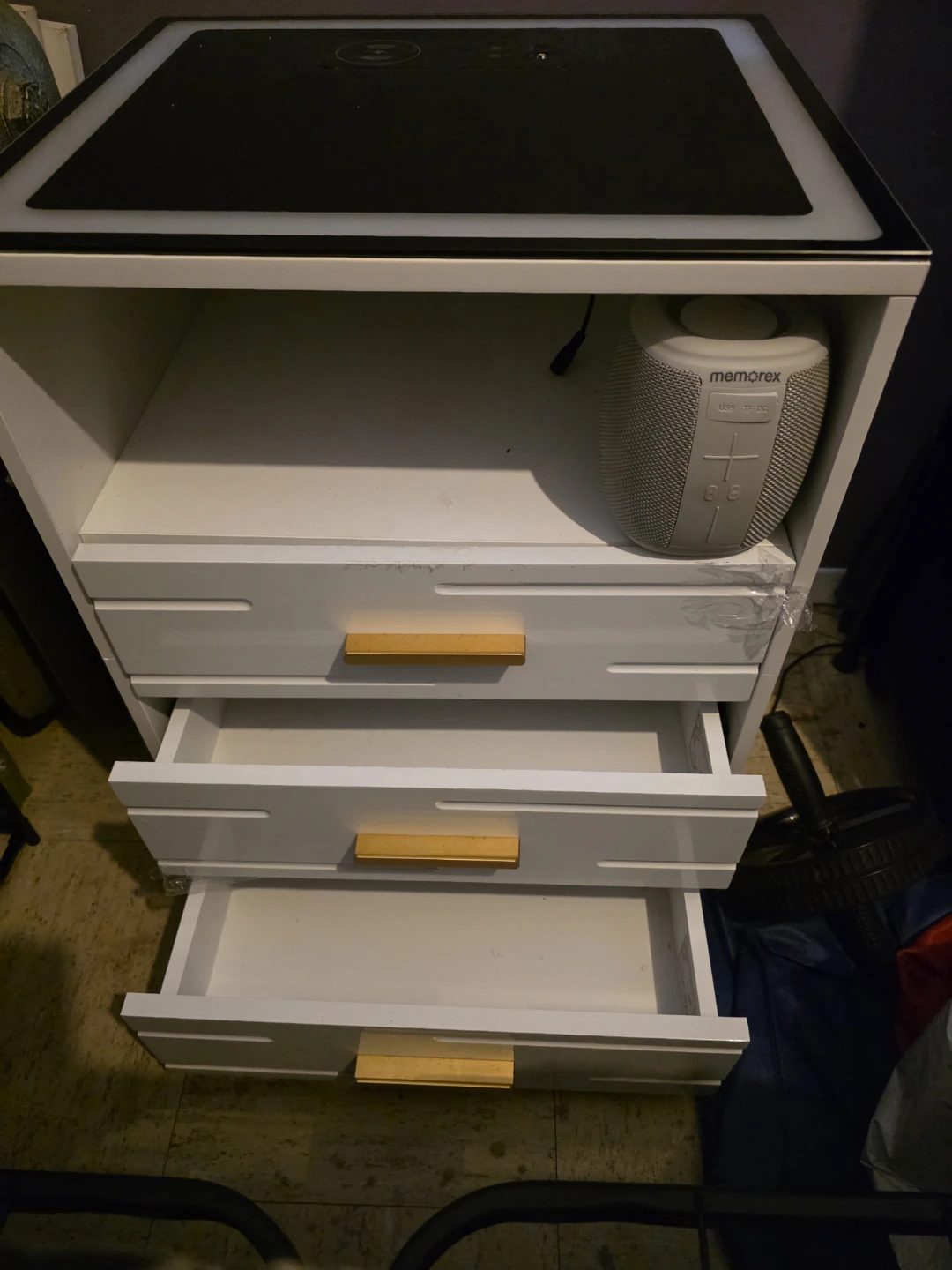 White Nightstand with LED Light and Wireless Charger - photo 4