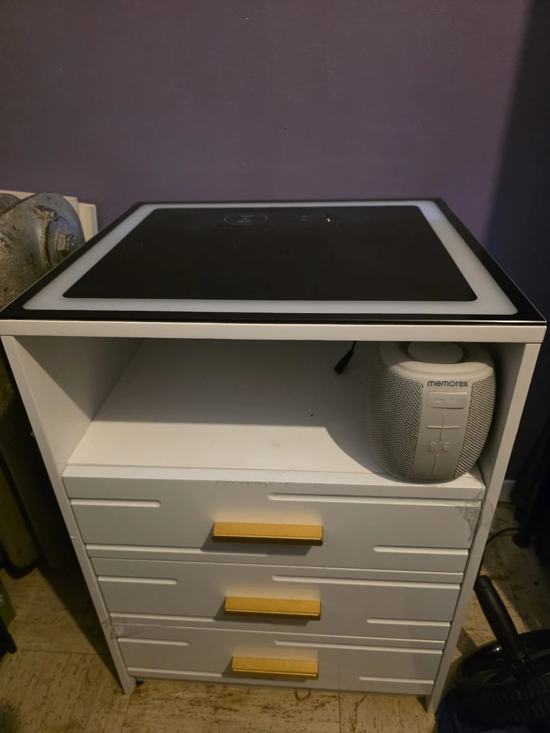 White Nightstand with LED Light and Wireless Charger - photo 5