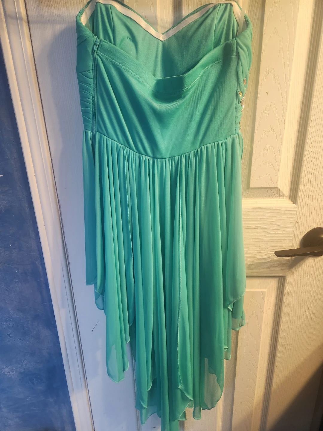 Sequin Hearts Teal Beaded Strapless Dress Size 3 - photo 2