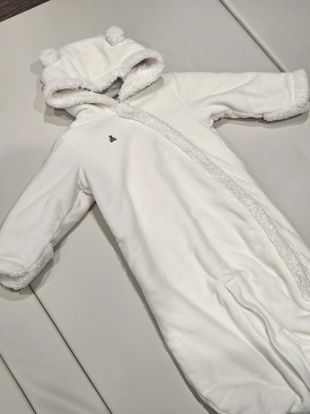 6-12 months Gap Baby White Bear Fleece Bunting Snowsuit Hooded - photo 2