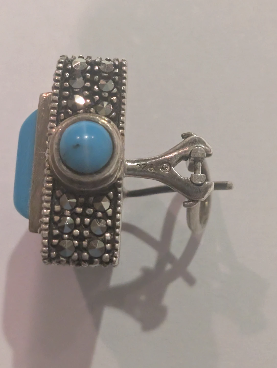 Vintage Turquoise and Marcasite Sterling Silver Earrings - photo 3