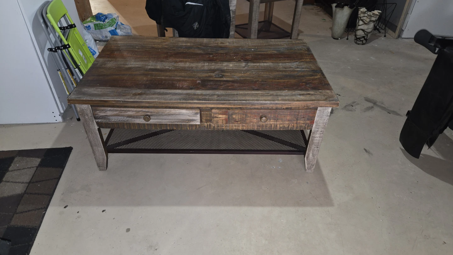 Rustic Wood Coffee Table and side tables with drawers. - photo 4