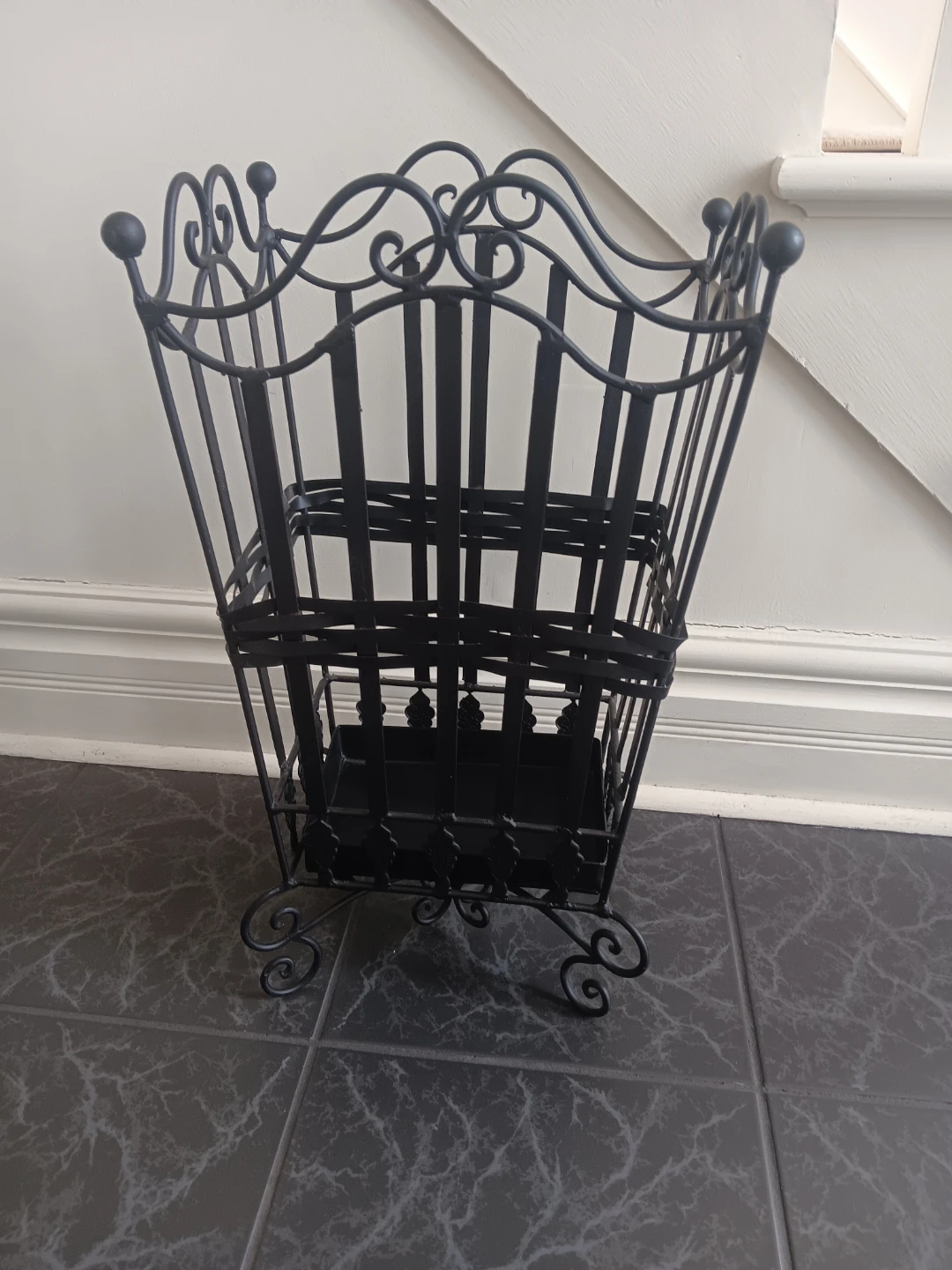 Ornate Black Metal Magazine Rack Holder