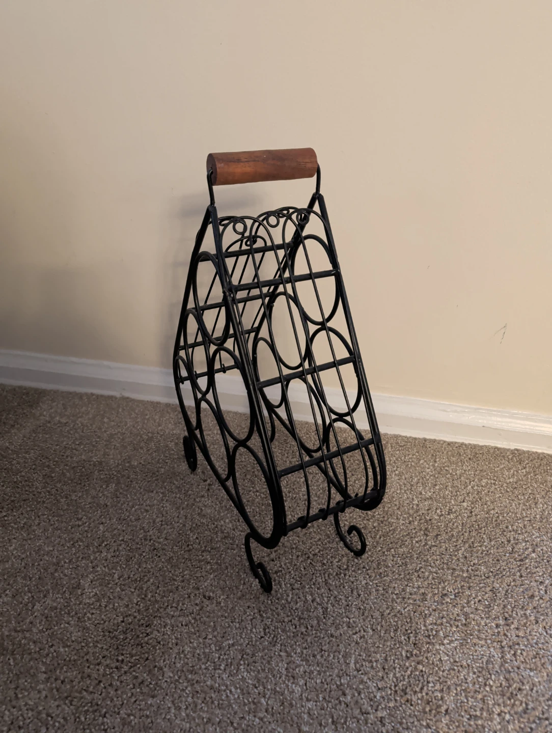 Black Metal Wine Rack with Wood Handle - photo 3