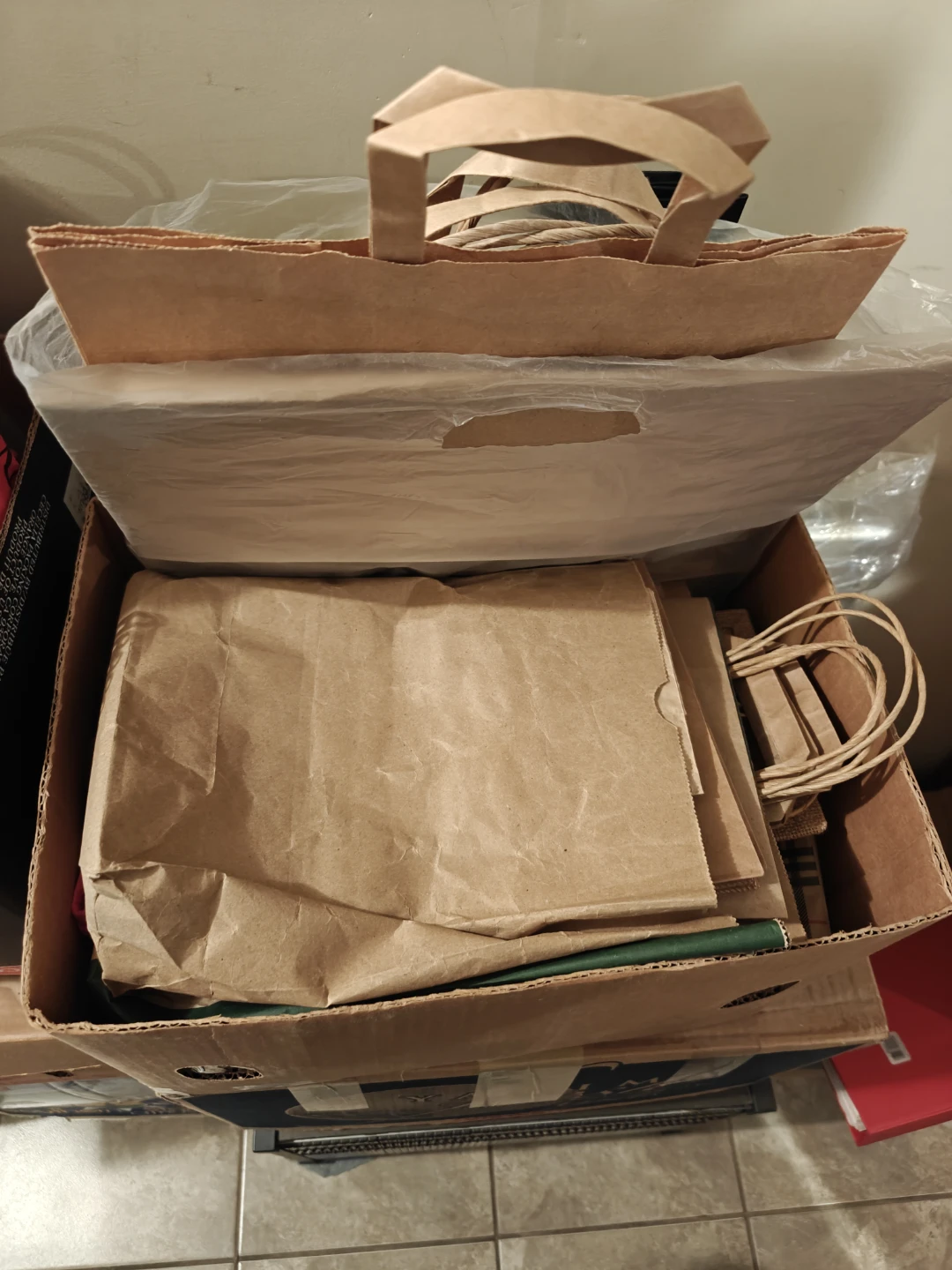 Box of paper and recyclable bags