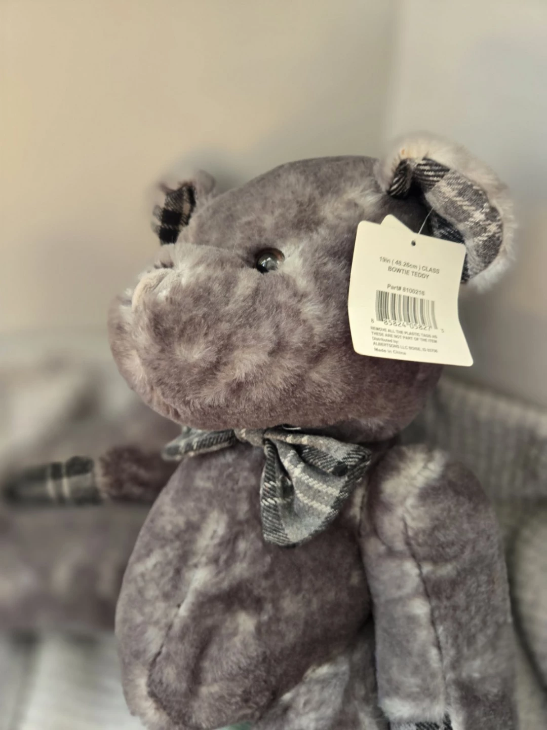 Homerbest Gray Teddy Bear with Plaid Bow - photo 3