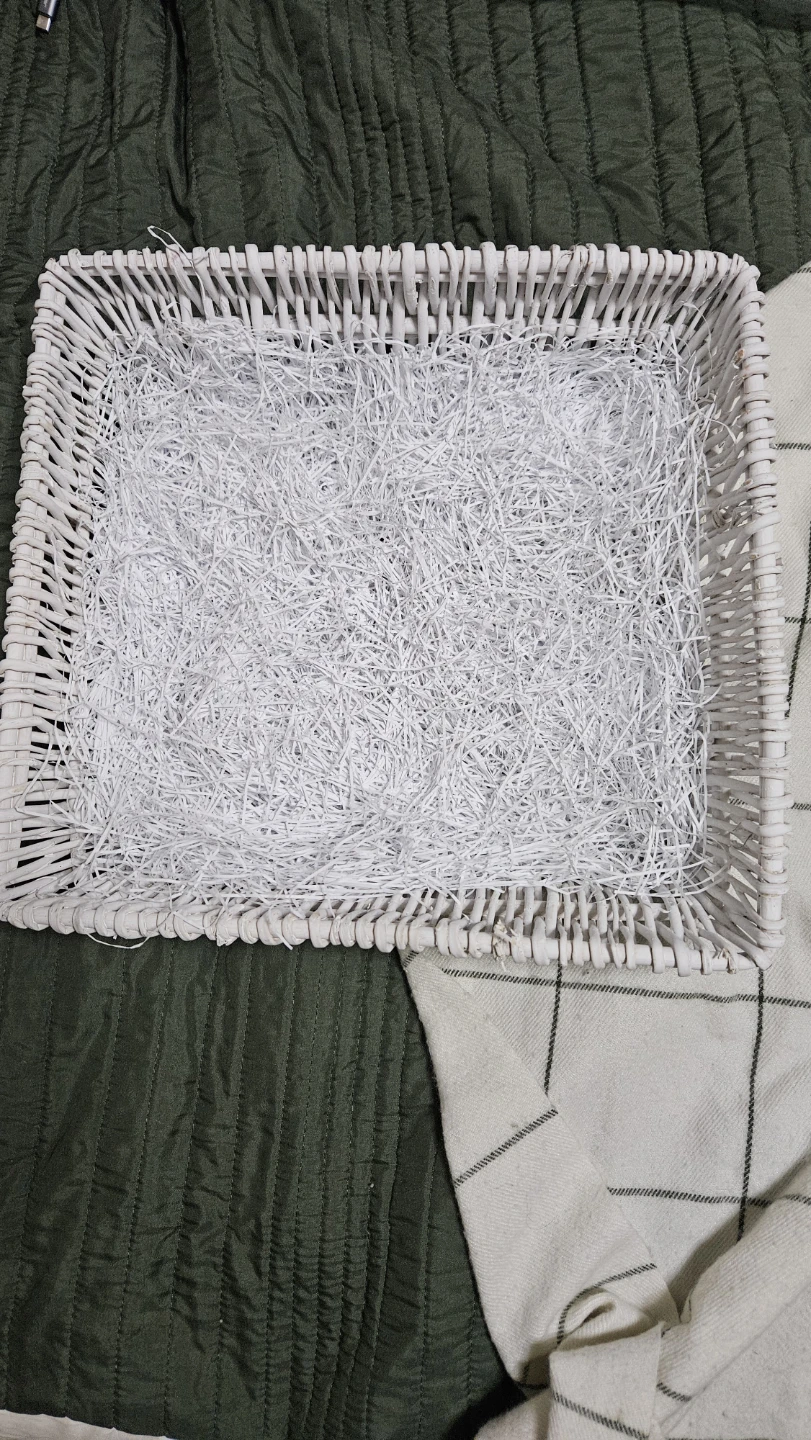 Easter Decor! White Wicker Basket with Shredded Paper Filler