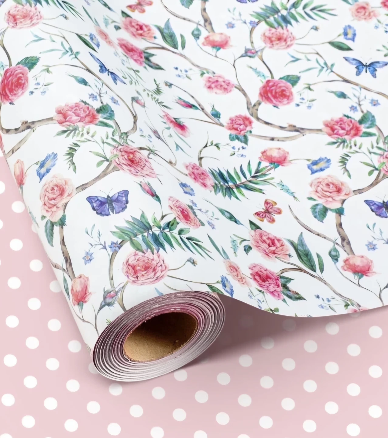 Floral Butterfly Wrapping Paper Roll 17"×32.8ft