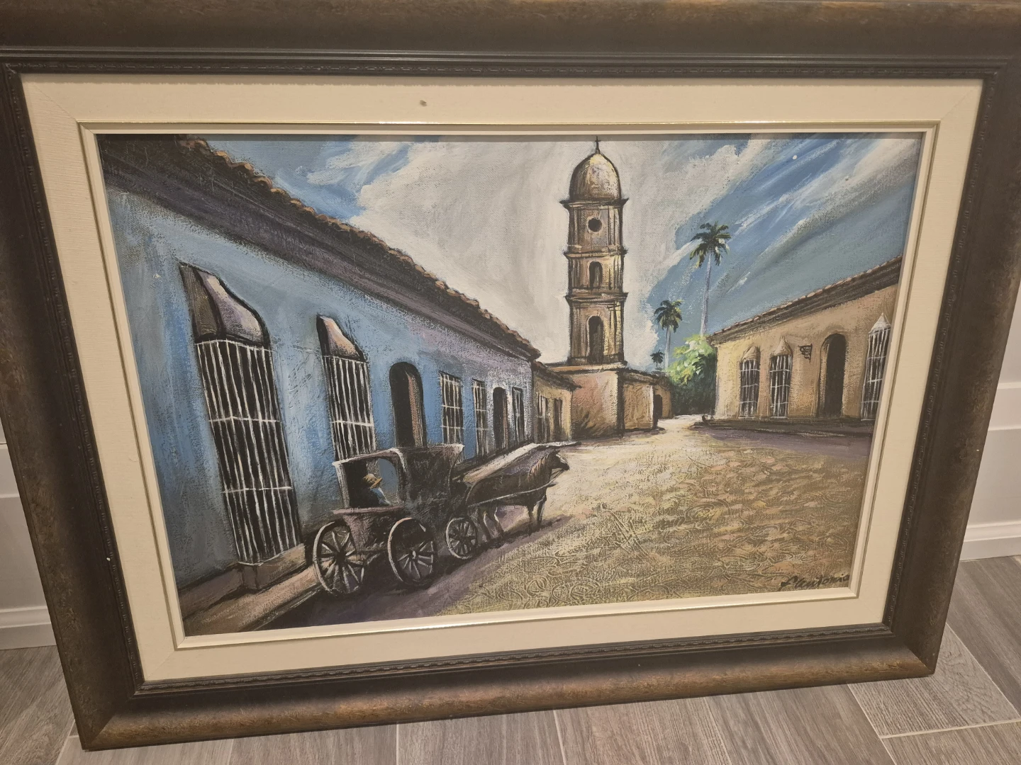 Vintage Framed Nautical and Cityscape Paintings (Set of 2)