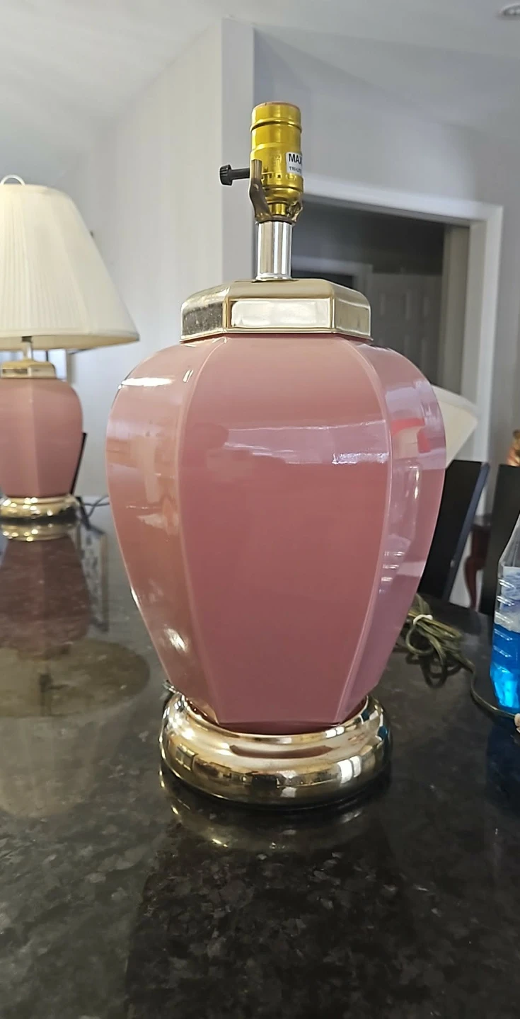 Pink Ceramic Table Lamp with Gold Base