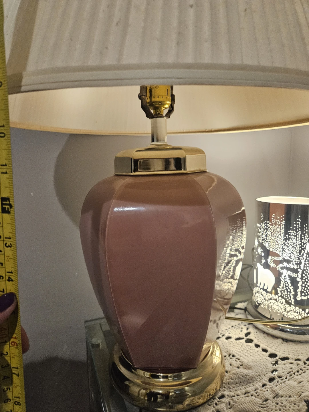 Pink Ceramic Table Lamp with Gold Base - photo 2