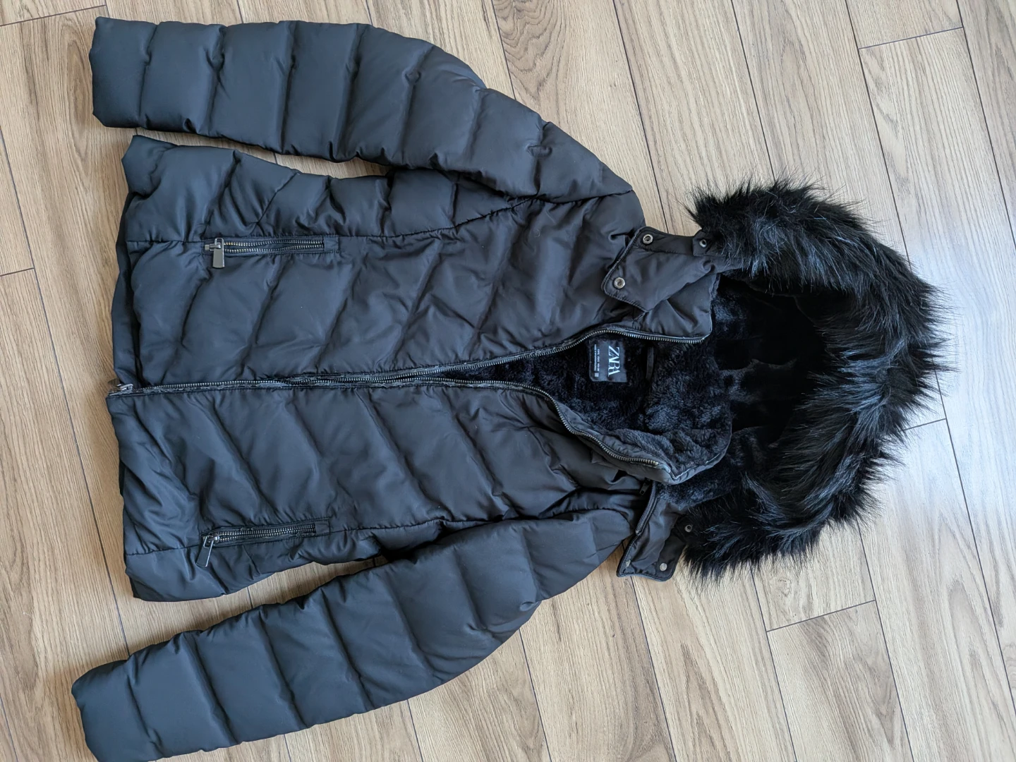 ZARA Puffer Jacket with Fur Hood