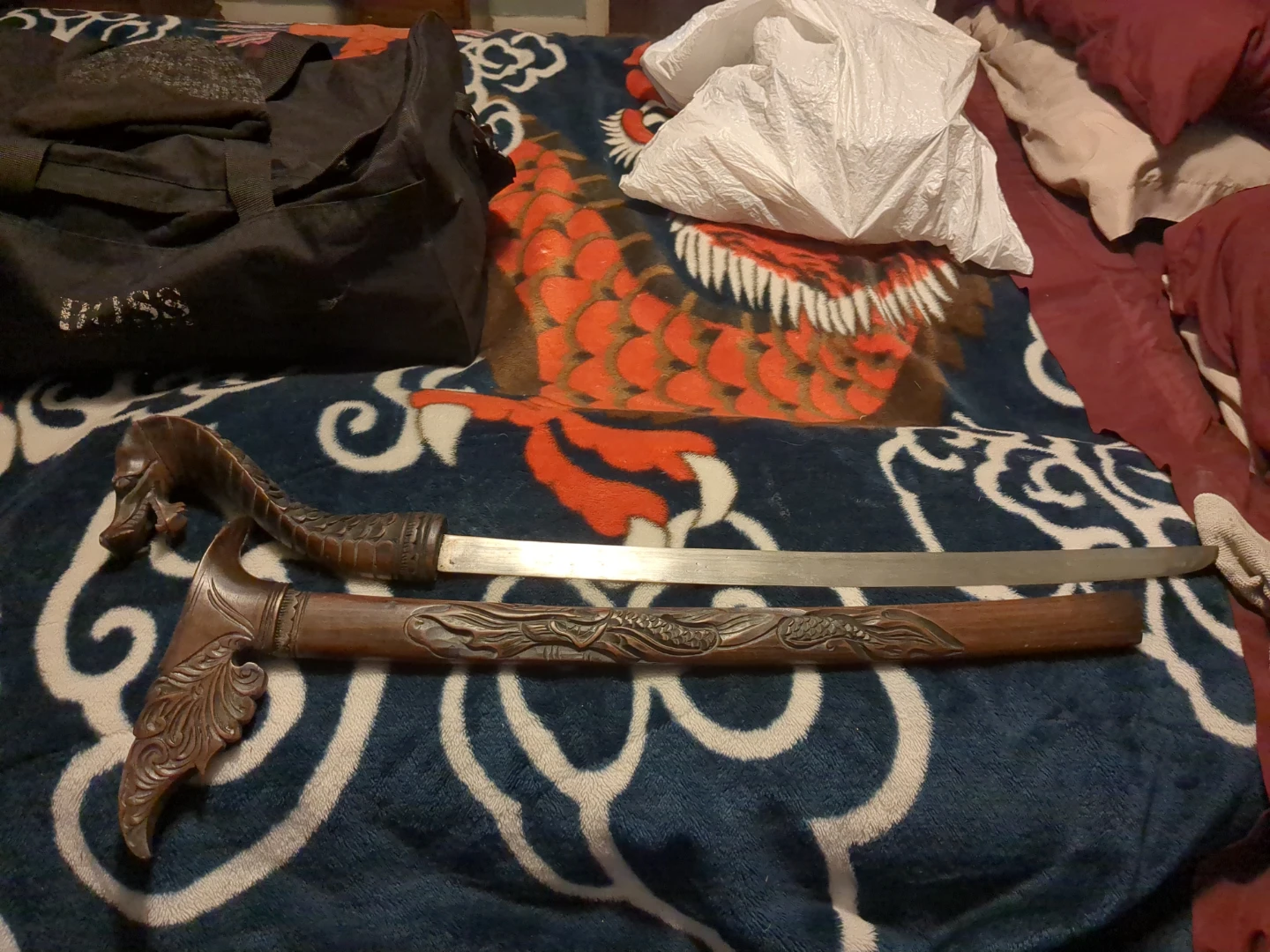 Antique Wooden sword with Dragon Carvings