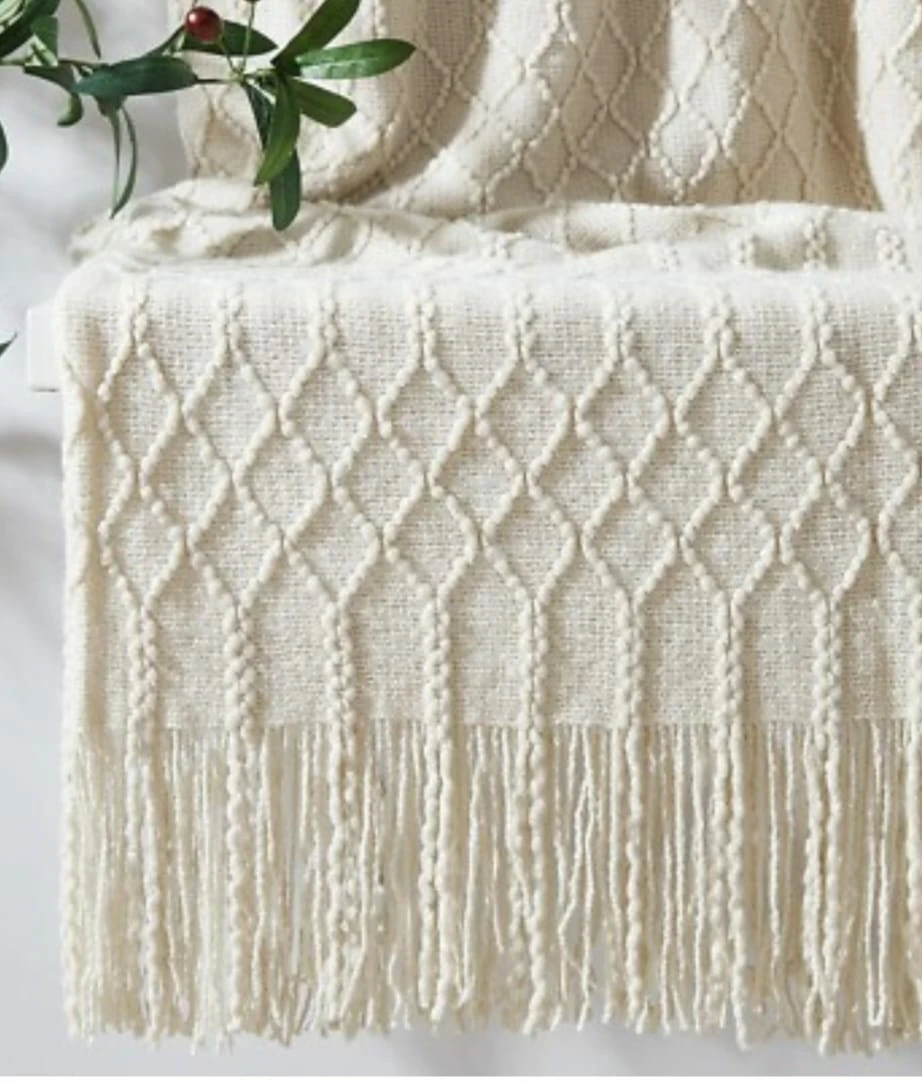 🧶 60x80 inches Knitted Throw Blanket with Fringe