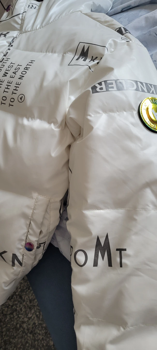 White Puffer Jacket with Graphic Print - Size L - photo 4