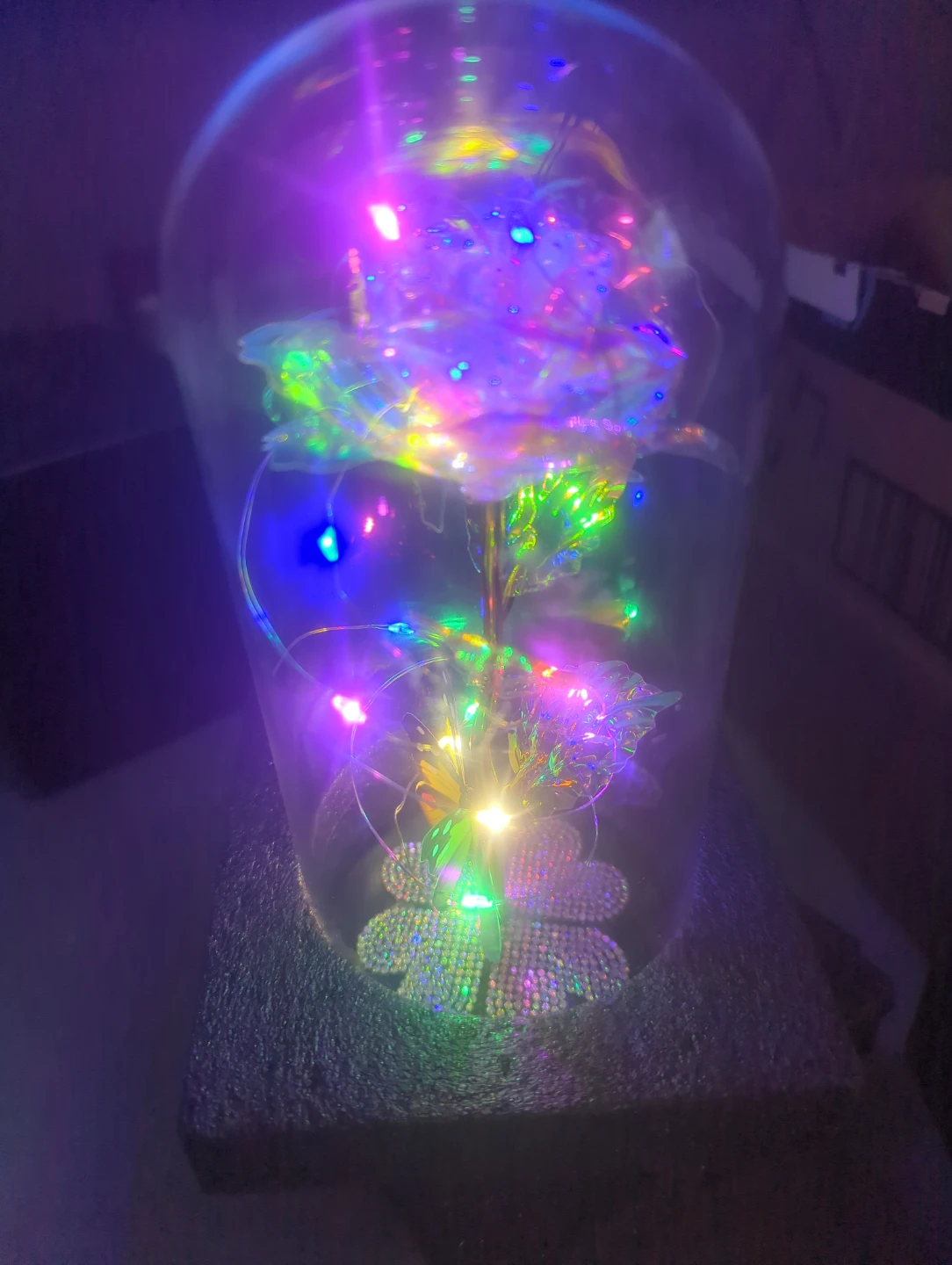 🧡Love Forever Glass Rose and Butterfly in Lit Display🧡