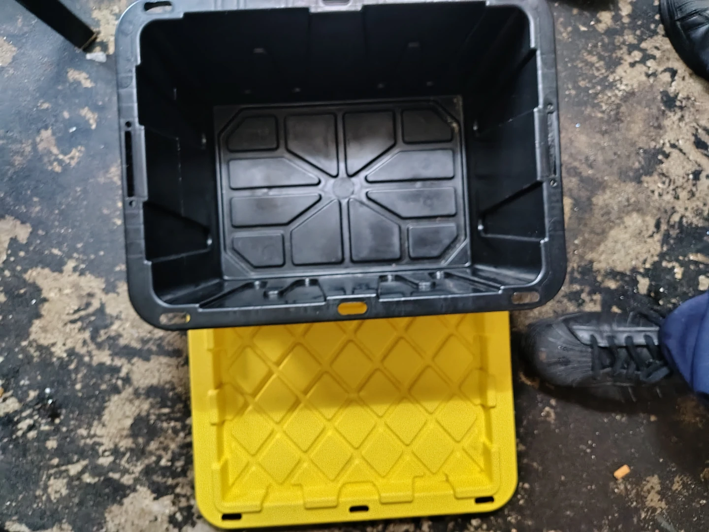 Black Storage Bin with Yellow Lid