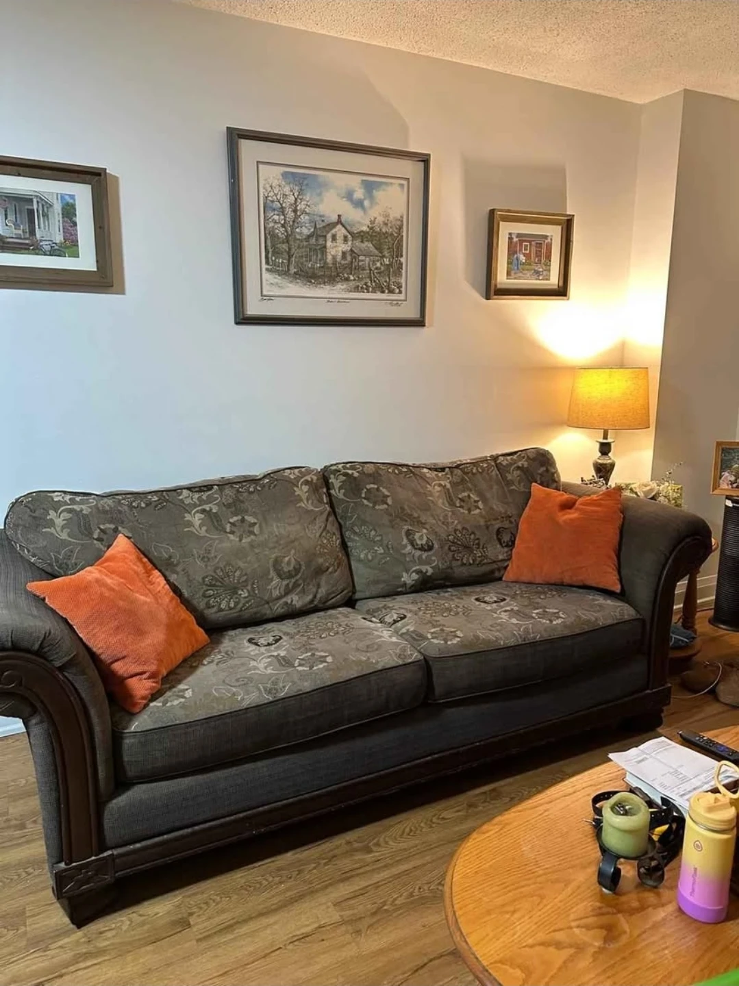 Solid Wood Trim 3-Seater Sofa – Great Condition