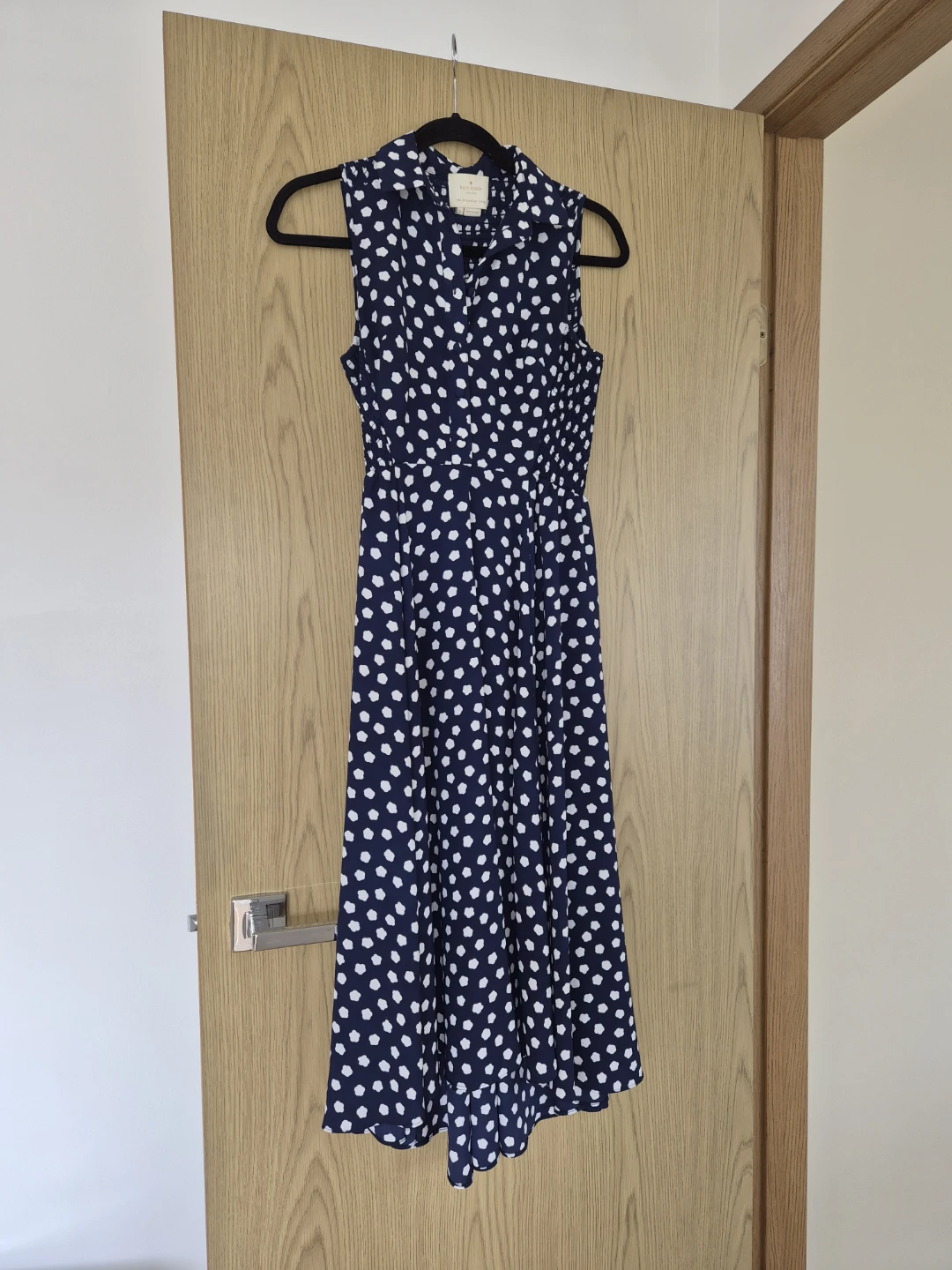 Kate Spade New York Navy Polka Dot Smocked Midi Dress Size 0