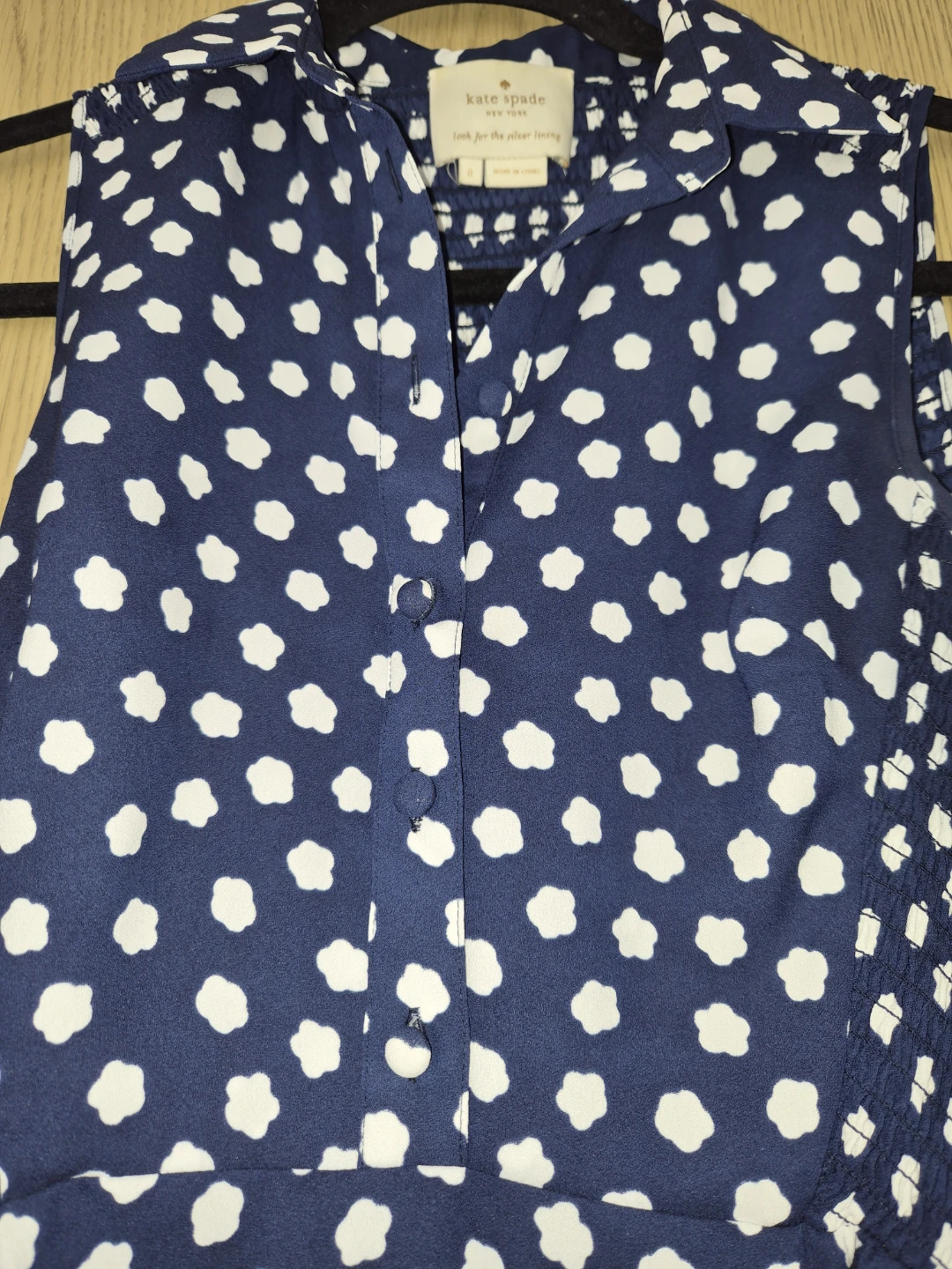 Kate Spade New York Navy Polka Dot Smocked Midi Dress Size 0 - photo 3