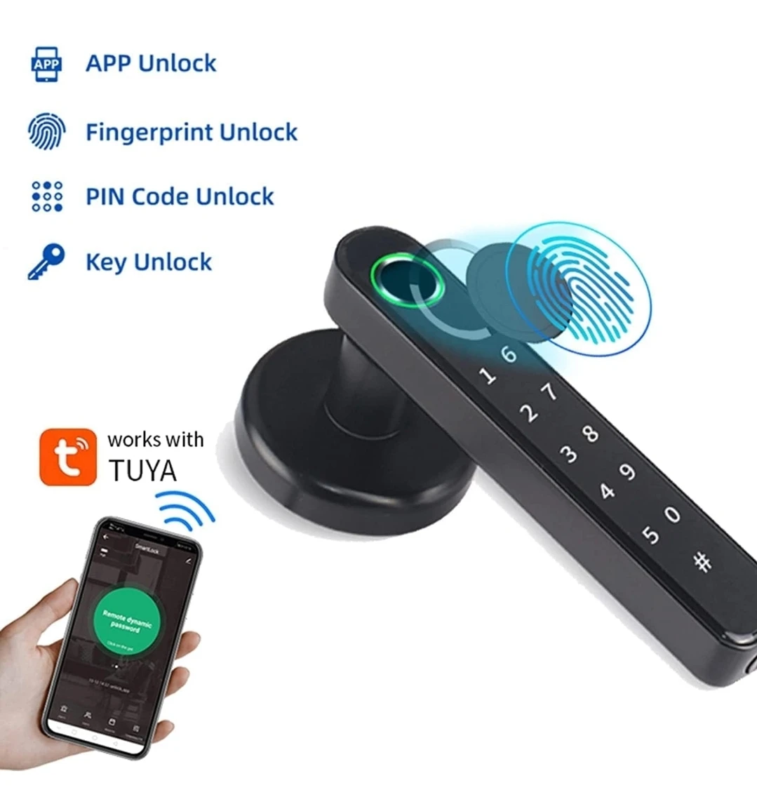 TEKXDD Smart Door Lock - Black Keypad/Fingerprint Handle - photo 3