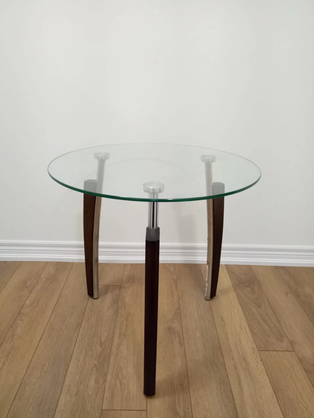 Round Glass Top Side Table with Wooden Legs - photo 3