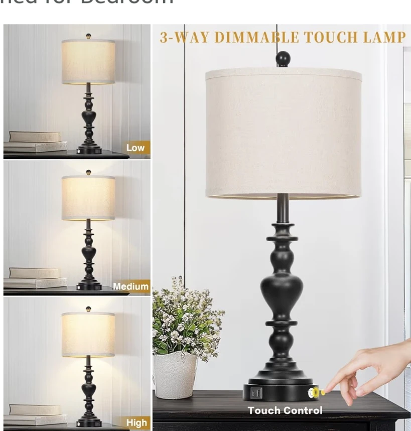 Black Table Lamp with USB Ports - photo 5