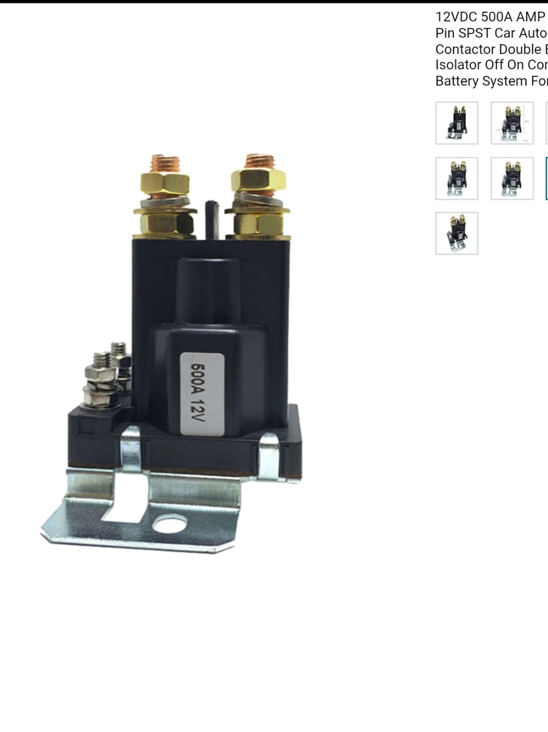 12VDC 500A SPST Contactor Double Battery Isolator - photo 5
