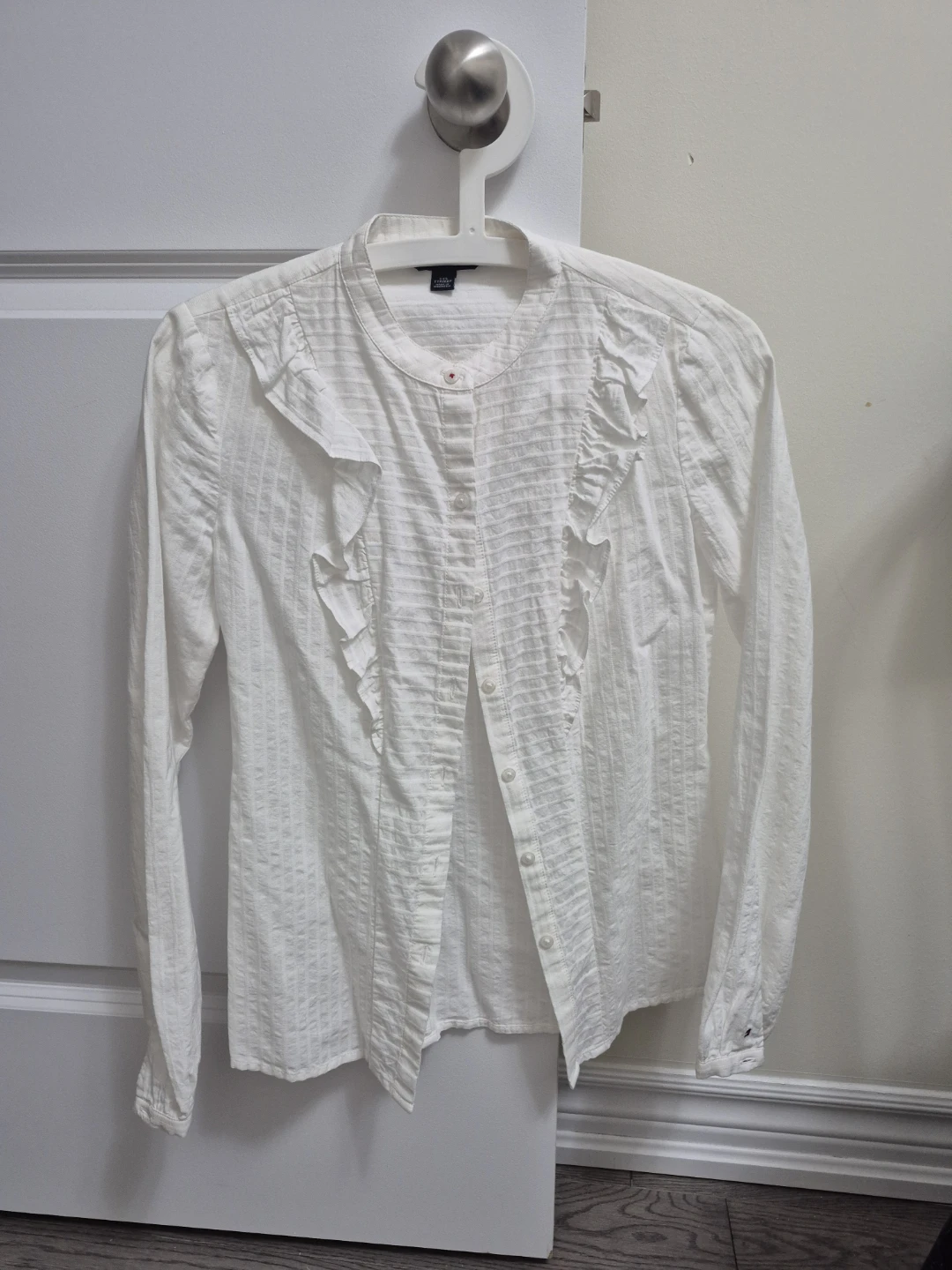 TOMMY  HILFIGER White Ruffle Front Blouse