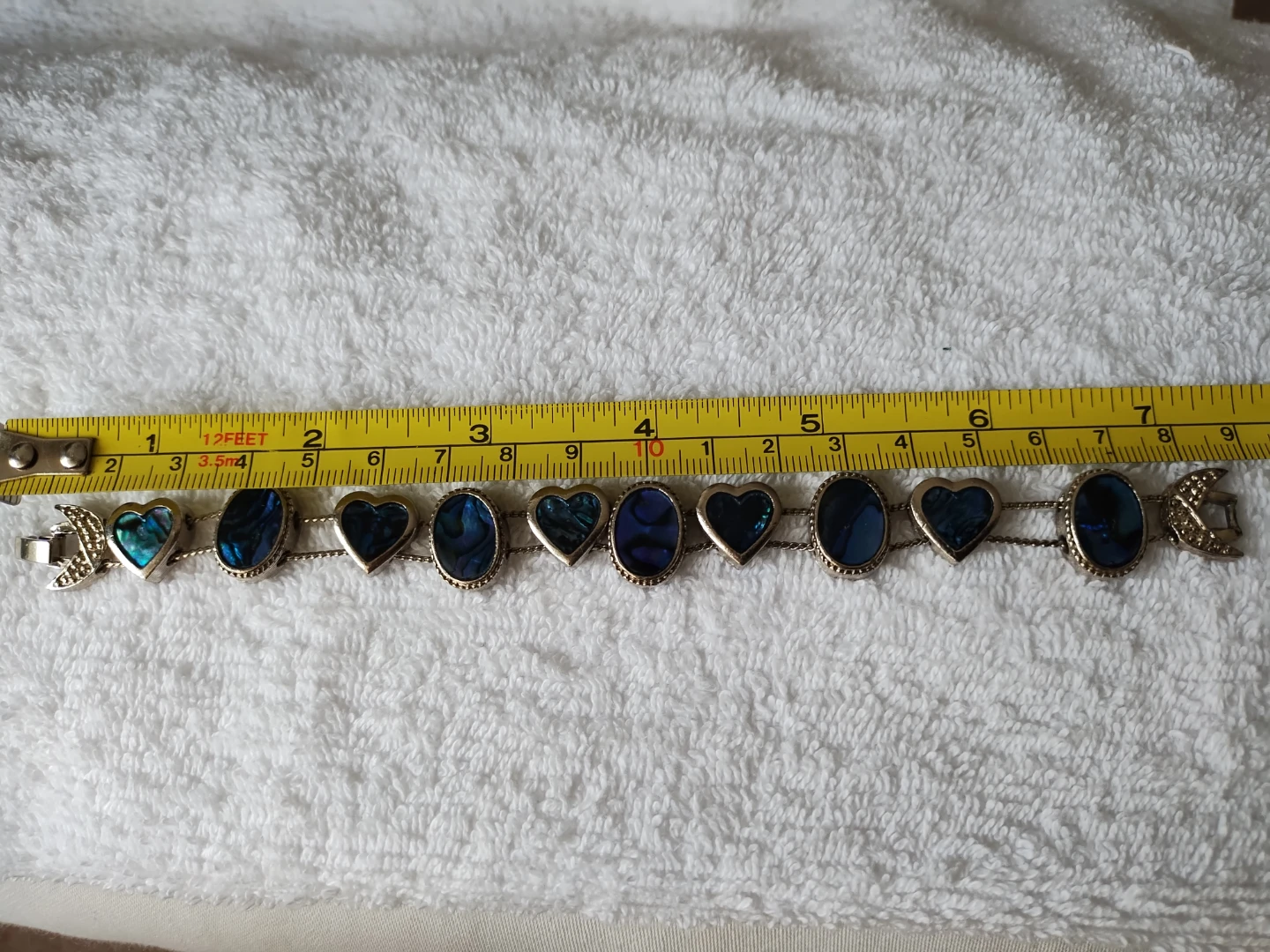 Silver tone bracelet with abalone shell hearts and ovals - photo 3
