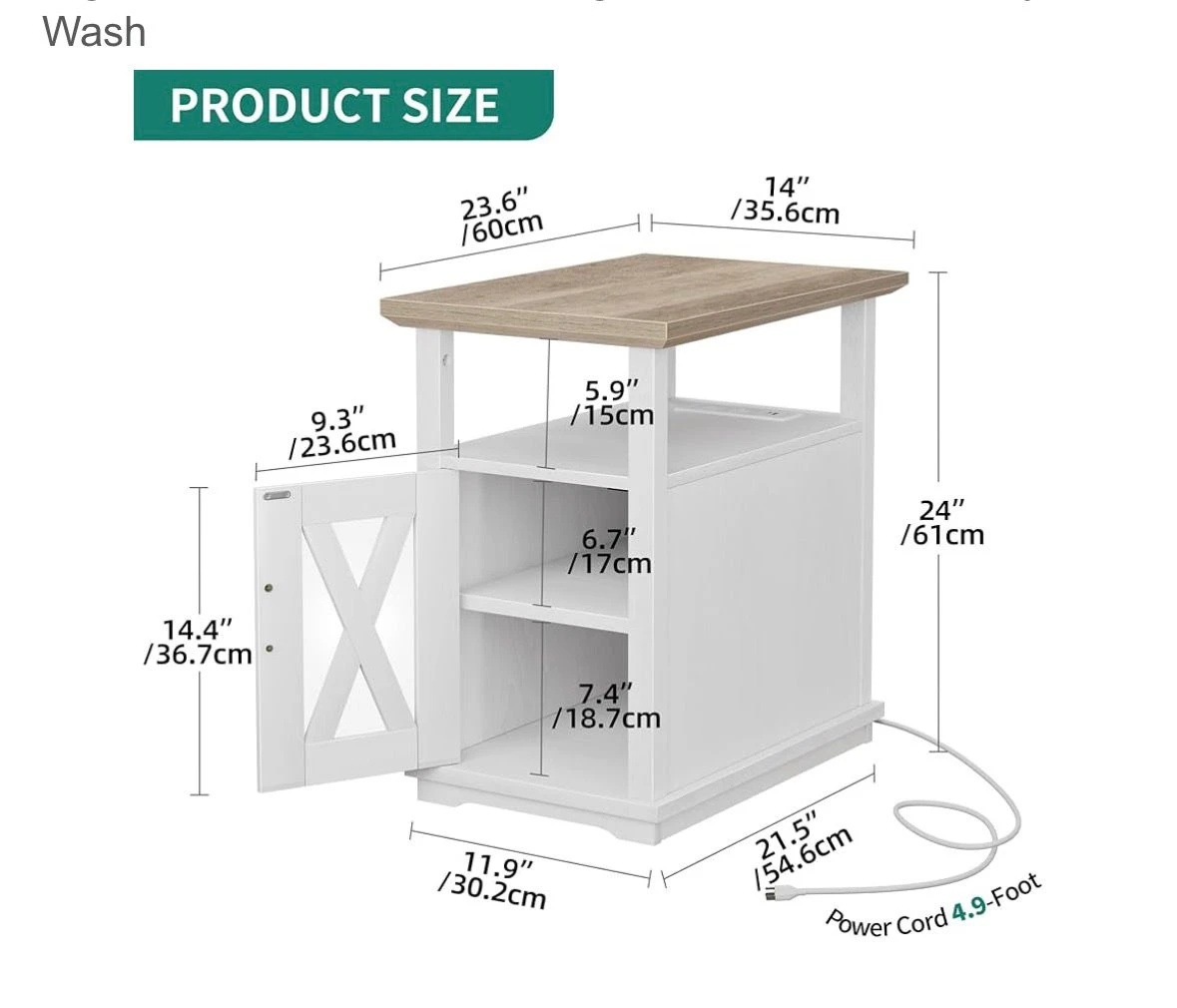 End Table with Built-in Power Strip and USB Ports - photo 3
