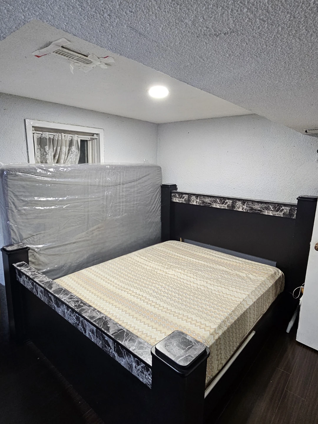 Black Queen Bed Frame with Marble Accents - photo 2