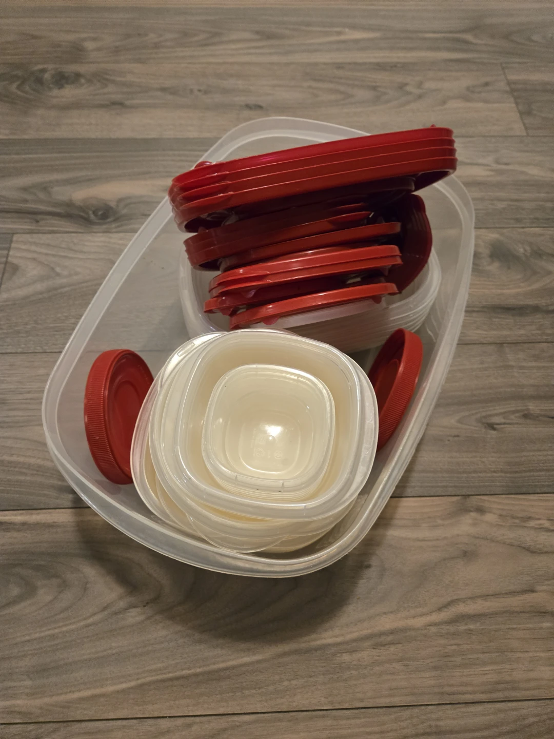 Set of Clear Food Storage Containers with Red Lids