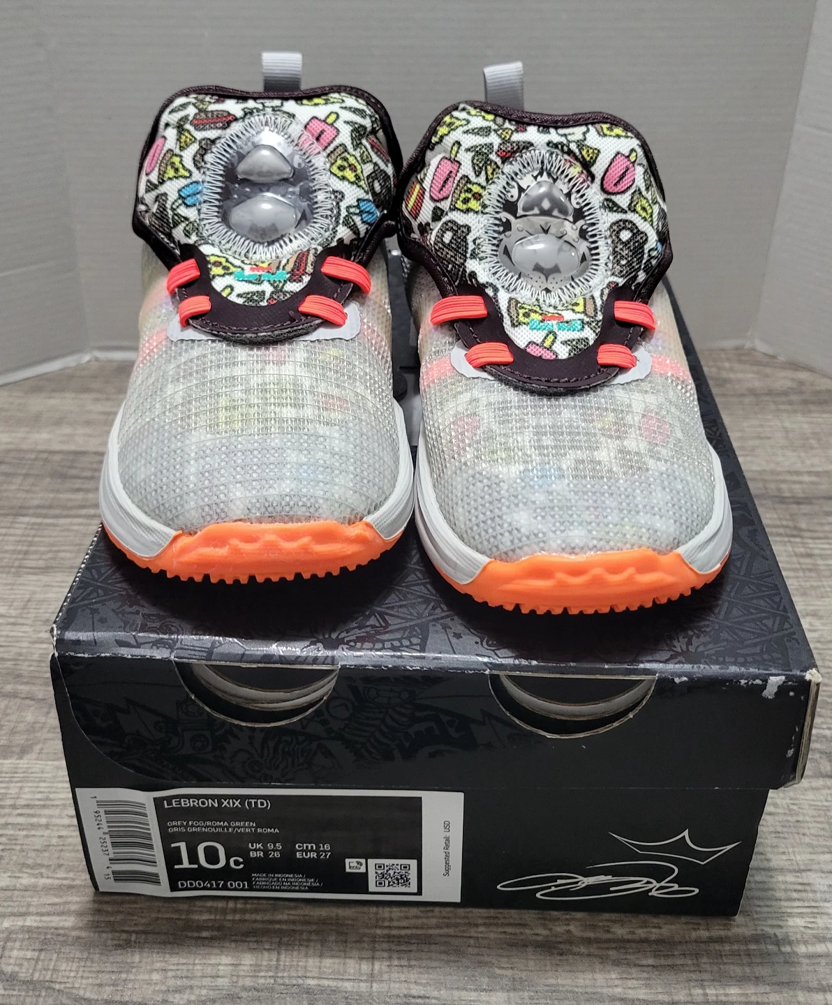 Nike LeBron XIX TD "Grey Fog/Roma Green" Toddler Shoes 10c - photo 2