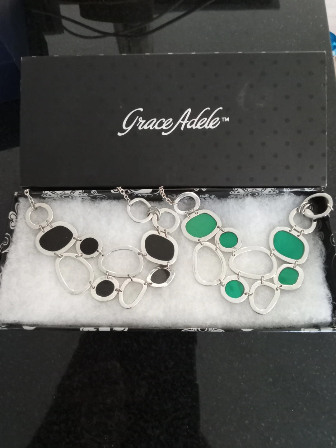 Grace Adele Necklace Set with Black and Green Ovals