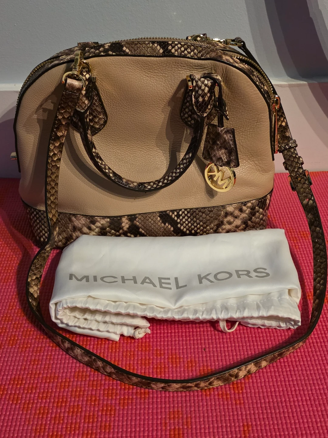 Michael Kors Dome Satchel Handbag Snakeskin Leather