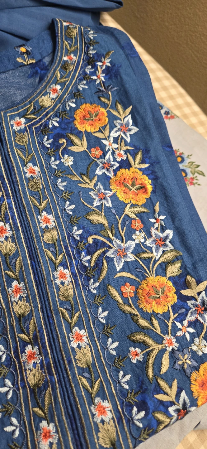 Embroidered Blue Kurti and Pants Set 3 piece - photo 2