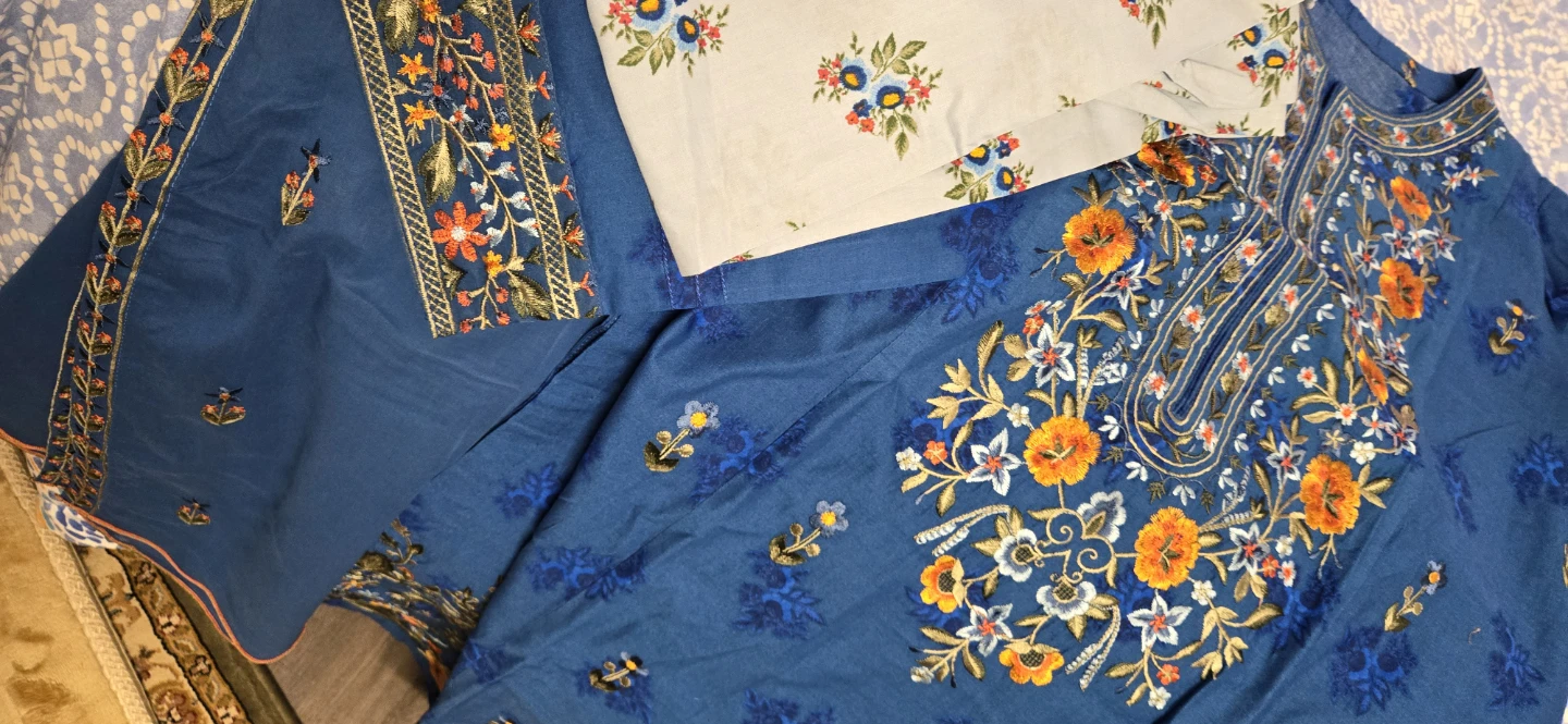 Embroidered Blue Kurti and Pants Set 3 piece - photo 5