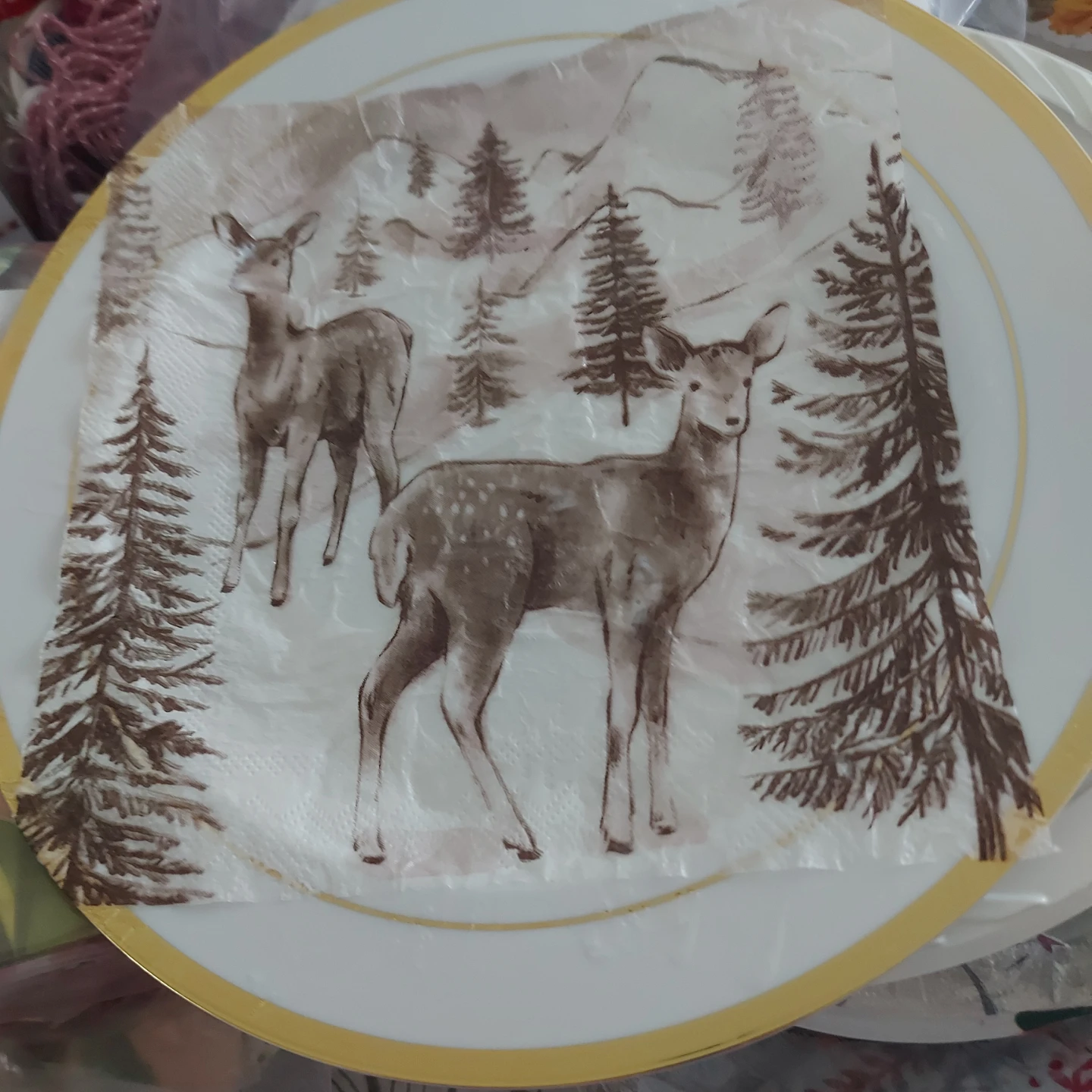 Napkin with Deer and Pine Trees